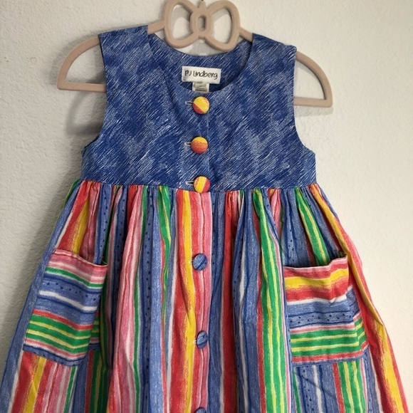 PJ Lindberg maxi sleeveless button front girls colorful summer dress size:4T - Picture 14 of 15